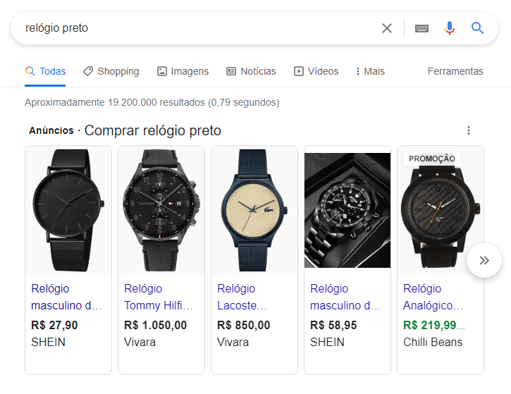 Print do Google Ads Shopping