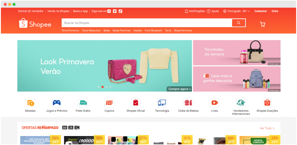 Captura de tela do Marketplace Shopee