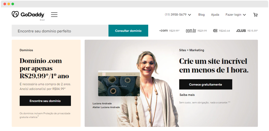 print site godaddy para hospedagem