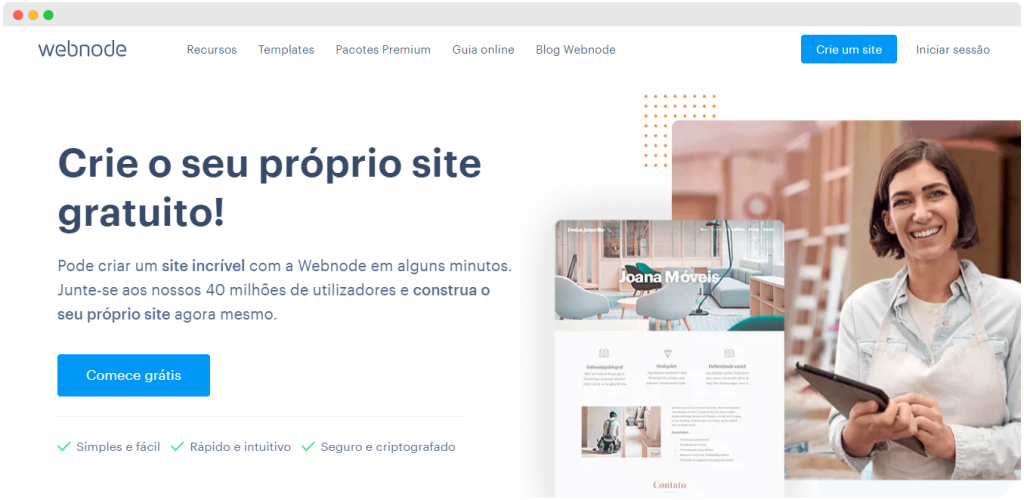 Como escolher a melhor hospedagem de sites - Captura de tela do Webnode